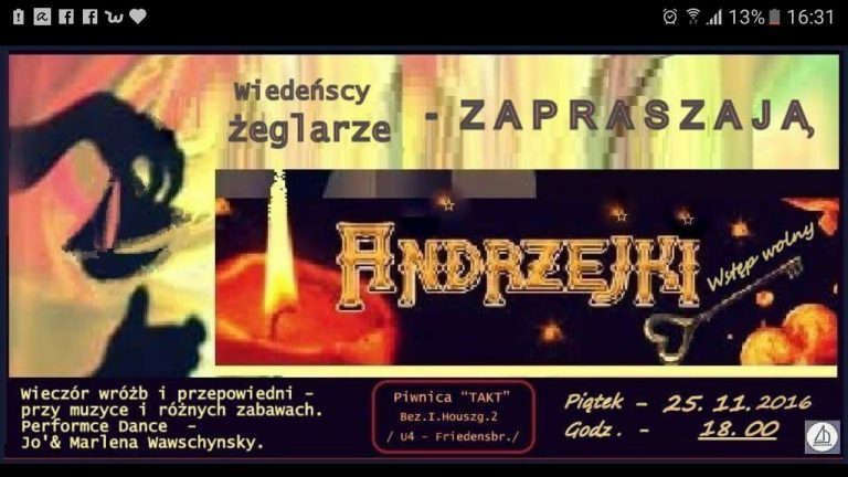 Żeglarze zapraszają na wieczór Andrzejkowy dnia 25.11 o godzinie 19.